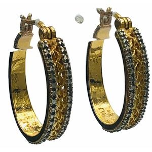 PAJ 88 Gold Plated Oval Hoop Diamond Earrings